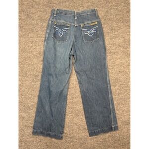 Vintage Gloria Vanderbilt High Rise Wide Leg Jeans Blue Denim Embroidered 28x27